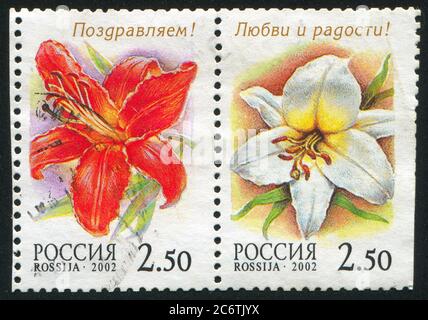 RUSSIE - VERS 2002 : timbre imprimé par la Russie, affiche des fleurs, vers 2002. Banque D'Images