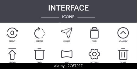 ensemble d'icônes de ligne de concept d'interface. contient des icônes utilisables pour le web, le logo, l'interface utilisateur/ux telles que rotation, corbeille, téléchargement, large, paramètres, corbeille, flèche vers le haut, curseur Illustration de Vecteur