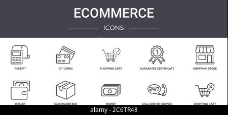 ensemble d'icônes de ligne de concept ecommerce. contient des icônes utilisables pour le web, le logo, l'interface utilisateur/ux tels que les cartes cit, certificat de garantie, portefeuille, argent, service de centre d'appels Illustration de Vecteur