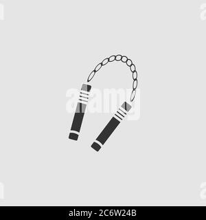 Icône d'arme Nunchaku plate. Pictogramme noir sur fond gris. Symbole d'illustration vectorielle Illustration de Vecteur