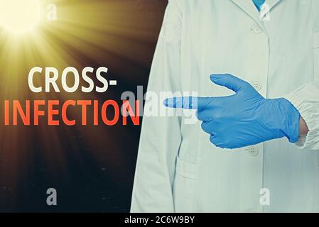 Texte écrit de mot infection croisée. Photo d'entreprise présentant le microorganisme désaruseecausing transmis entre différentes espèces Afficher le bâton vide Banque D'Images