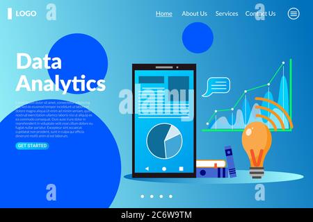 Conception à plat vectorielle de l'analyse de données pour un site Web et un site Web mobile. Illustration du concept de modèle de page d'arrivée. Illustration de Vecteur