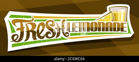 Étiquette vectorielle pour limonade fraîche, panneau décoratif en papier découpé avec illustration de la tranche de citron et de la limonade en verre, concept de fruits avec une décoration unique Illustration de Vecteur