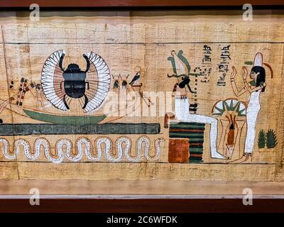 Papyrus égyptien ancien, image des dieux sur le papyrus. Banque D'Images