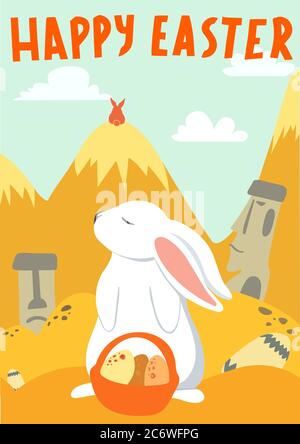 Joyeux lapin de Pâques, lapin et beau fond. Affiche colorée Illustration de Vecteur