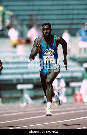 Carl Lewis (USA) en compétition aux épreuves de terrain et d'athlétisme américaines de 1988 Banque D'Images