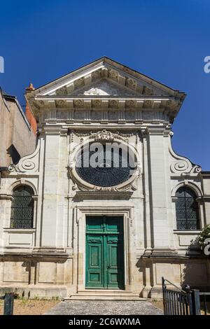 Façade du temple protestant du XVIIe siècle (construit en 1676), rue de la Préfecture, Tours, Indre-et-Loire, France. Banque D'Images