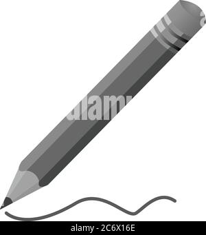icône vectorielle noire et blanche simple en forme de crayon gris avec caoutchouc en fl Illustration de Vecteur