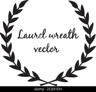 Couronne de Laurier noire icône Vector. Pictogramme circulaire simple et plat isolé sur fond blanc. Illustration EPS 10 avec emplacement pour le texte. Illustration de Vecteur