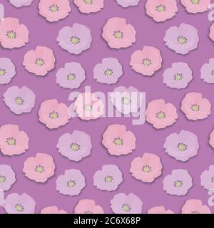 motif fleuri sans couture avec fleurs roses roses et lilas sauvages, style rétro vintage avec ombre isolée sur fond rose, illustration des eps10 vectoriels Illustration de Vecteur