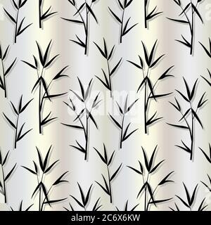 Motif sans couture avec feuilles de bambou noir et branches de pousses de style japonais sur fond de soie ou de perle beige clair. Illustration du vecteur eps 10 Illustration de Vecteur