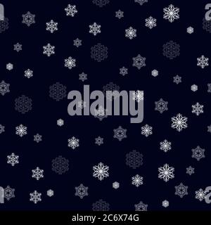 Motif de Noël sans coutures avec grands et petits flocons de neige blancs sur fond bleu foncé, vecteur EPS 10 Illustration de Vecteur