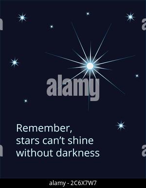 Une supernova étincelante et exaltant sur un ciel sombre avec des étoiles et une citation Remember stars ne peut pas briller sans obscurité Illustration de Vecteur