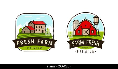 Logo ou étiquette Farm Fresh. Agriculture, illustration de vecteur agricole Illustration de Vecteur