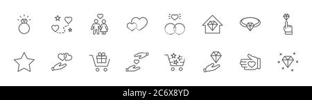Icônes de la ligne de jour internationale des bijoutiers. J'adore les anneaux de mariage en famille. Contour modifiable Illustration de Vecteur