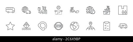 Icônes vectorielles de la ligne de consigne de la journée internationale des douanes. Contour modifiable Illustration de Vecteur