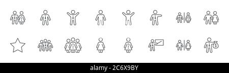 Icônes de la ligne personnes. Homme, femme, famille, toilettes, enseignant. Contour modifiable Illustration de Vecteur