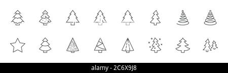 Icône de la ligne de l'arbre de Noël. Épicéa, sapin de la boîte actuelle. Contour modifiable Illustration de Vecteur