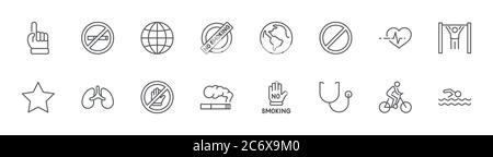 Icônes de la ligne internationale sans tabac. Cigarettes, fumeurs. Contour modifiable Illustration de Vecteur