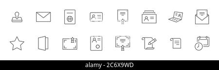 Icônes de ligne des documents juridiques. Icône Visa, Contrat, Déclaration. Contour modifiable Illustration de Vecteur