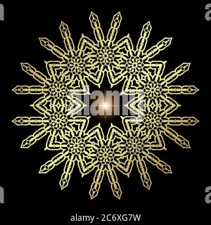 Or vector design monochrome mandala abstrait géométrie sacrée illustration Seed Fleur de vie fond marron foncé isolés lotus Illustration de Vecteur