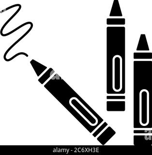 Icône de glyphe noir de crayons. Crayons de cire pour le dessin. Jouets de développement de la créativité et des compétences moteurs. Reconnaissance des couleurs. Symbole de silhouette activé Illustration de Vecteur