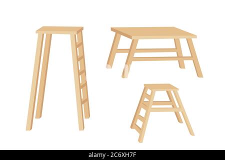 Ensemble de tables en bois et échelle pour la boulangerie avec différentes hauteurs vecteur plat illustration sur fond blanc Illustration de Vecteur