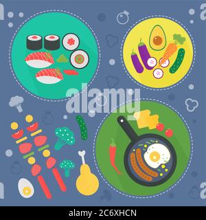 Cuisine moderne, amour plat. Outils de cuisine et de cuisine amour infographique design, éléments web, bannières d'affiche Illustration de Vecteur