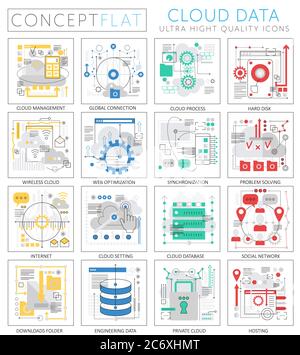 Infographies mini concept icônes de données Cloud pour le Web. Éléments graphiques Web de qualité supérieure. Concepts de Big Data dans le Cloud Illustration de Vecteur