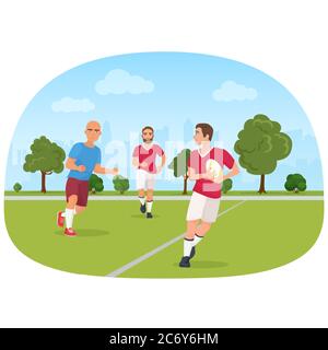 Illustration vectorielle des sportifs jouant au rugby sur la pelouse Illustration de Vecteur