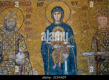 Vierge et enfant Jésus mosaïque chrétienne byzantine Sainte-Sophie, Istanbul, Turquie Banque D'Images