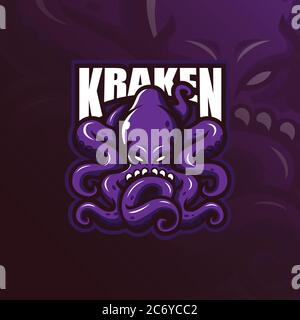 motif de logo kraken mascotte vecteur avec style moderne de concept d'illustration pour l'impression de badge, emblème et t-shirt. angry octopus illustration. Illustration de Vecteur