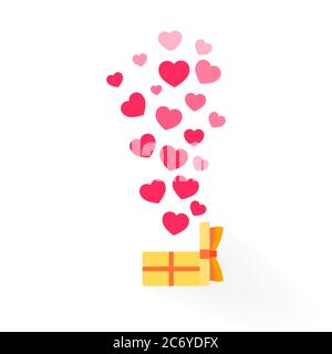 Cadeau ouvert avec des coeurs qui volent de l'intérieur. Concept de cadeau d'amour. Bonne Saint Valentin. Vecteur sur fond blanc isolé. SPE 10 Illustration de Vecteur