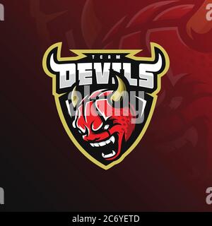 logo de la mascotte de basket-ball motif diable avec style moderne d'illustration concept pour l'impression de badge, emblème et t-shirt. angry devil illustration. Illustration de Vecteur