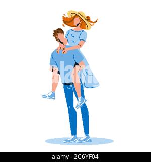 Homme tenant fille Piggyback jouant à Game Vector Illustration de Vecteur