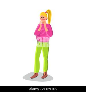 Femme malade souffrant de mal de Gland Ache Vector Illustration de Vecteur