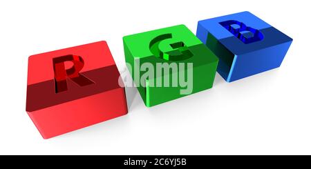 Lettres RVB - couleurs rouge, vert, bleu - illustration 3D Banque D'Images