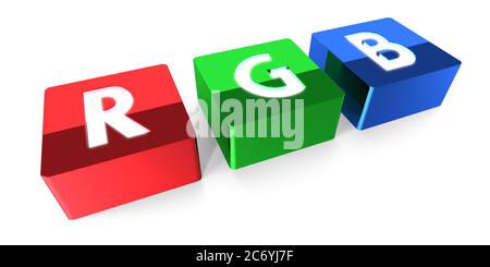 Lettres RVB - couleurs rouge, vert, bleu - illustration 3D Banque D'Images