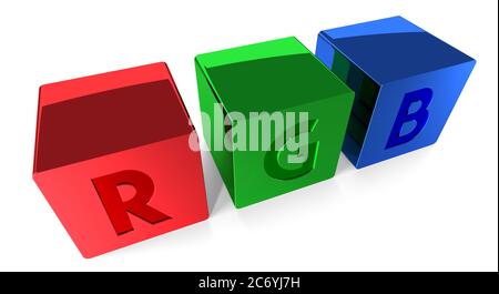 Lettres RVB - couleurs rouge, vert, bleu - illustration 3D Banque D'Images