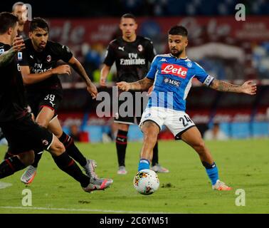 Lorenzo Insigne de Napoli pendant la série italienne un match de football, SSC Napoli - AC Milan au stade San Paolo à Naples Italie , juillet Banque D'Images