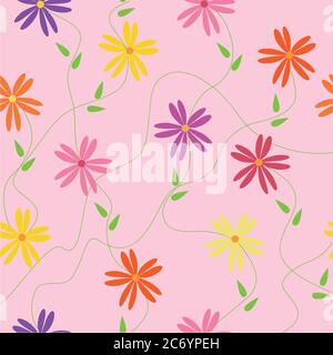 ligne de couleur vectorielle, pâquerettes, fleurs isolées. Répétition Illustration de Vecteur