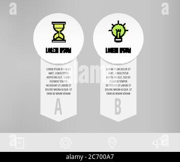 Infographies avec 2 cercles et flèches. Modèle vectoriel moderne. Peut être utilisé pour deux diagrammes : business, web, présentation de flux de travail, présentations, organigramme Illustration de Vecteur