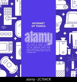 Modèle de bannière Internet des objets de style plat avec place pour le texte. Arrière-plan avec icônes de silhouette SMART Things. Illustration vectorielle. Illustration de Vecteur