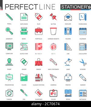 Papeterie de bureau. Icônes vectorielles modernes à lignes plates Illustration de Vecteur
