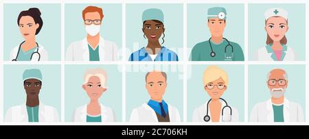 Médecins et infirmières avatars set. Icônes du personnel médical. Illustration vectorielle Illustration de Vecteur