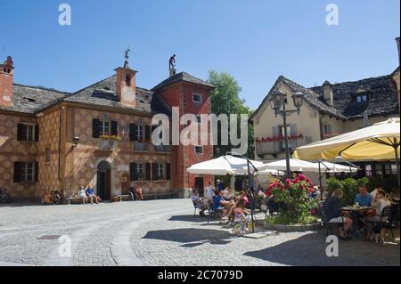 Europe, Italie, maison de Mandamentale, Centro Culturale, Santa Maria Maggiore, vallée de Vigezzo, Piémont, pays de cheminées Banque D'Images