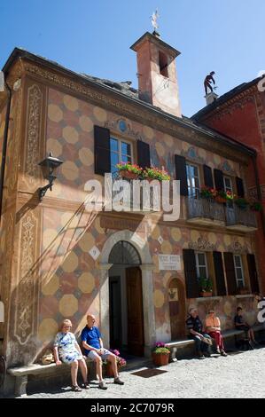 Europe, Italie, maison de Mandamentale, Centro Culturale, Santa Maria Maggiore, vallée de Vigezzo, Piémont, pays de cheminées Banque D'Images