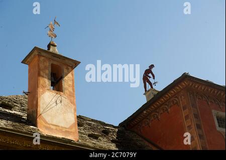 Europe, Italie, maison de Mandamentale, Centro Culturale, Santa Maria Maggiore, vallée de Vigezzo, Piémont, pays de cheminées Banque D'Images