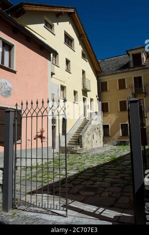 Europe, Italie, maison de Mandamentale, Centro Culturale, Santa Maria Maggiore, vallée de Vigezzo, Piémont, pays de cheminées Banque D'Images