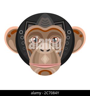 Logo de la tête du chimpanzé. Emblème décoratif à motif singe Illustration de Vecteur